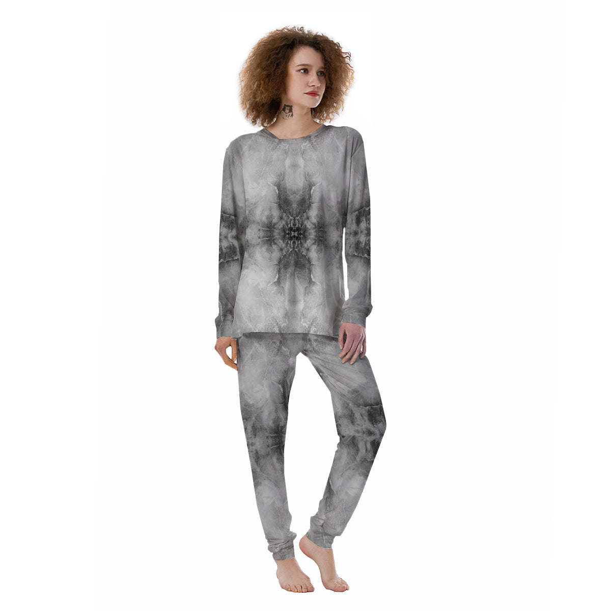 Smoke Marble White Grey Print Pattern Women's Pajamas-grizzshop