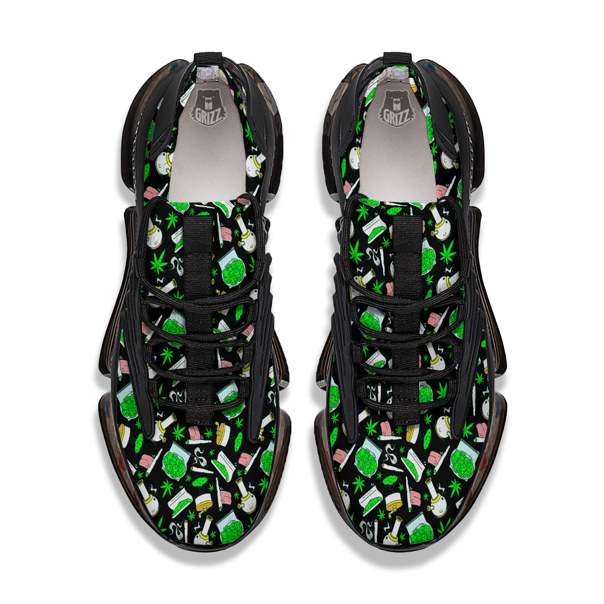 Smoke Weed Green Neon Print Pattern Black Gym Shoes-grizzshop