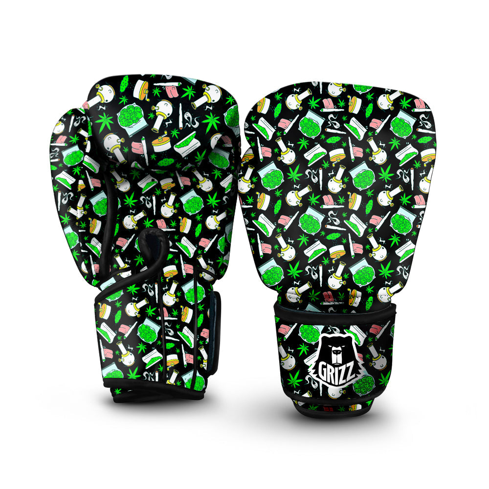 Smoke Weed Green Neon Print Pattern Boxing Gloves-grizzshop