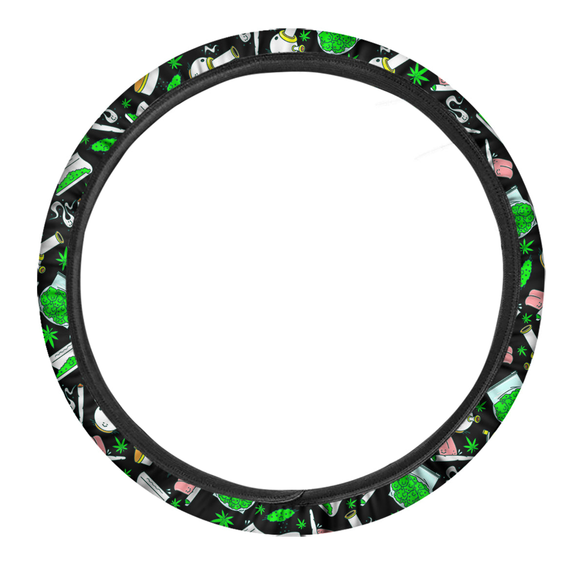 Smoke Weed Green Neon Print Pattern Car Steering Wheel Cover-grizzshop