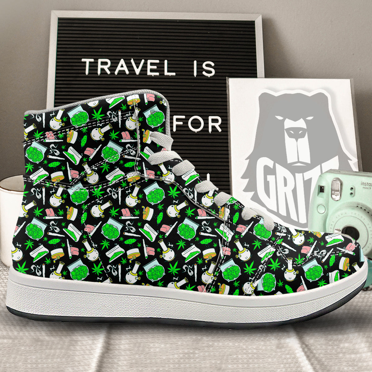 Smoke Weed Green Neon Print Pattern High Top Sneakers-grizzshop
