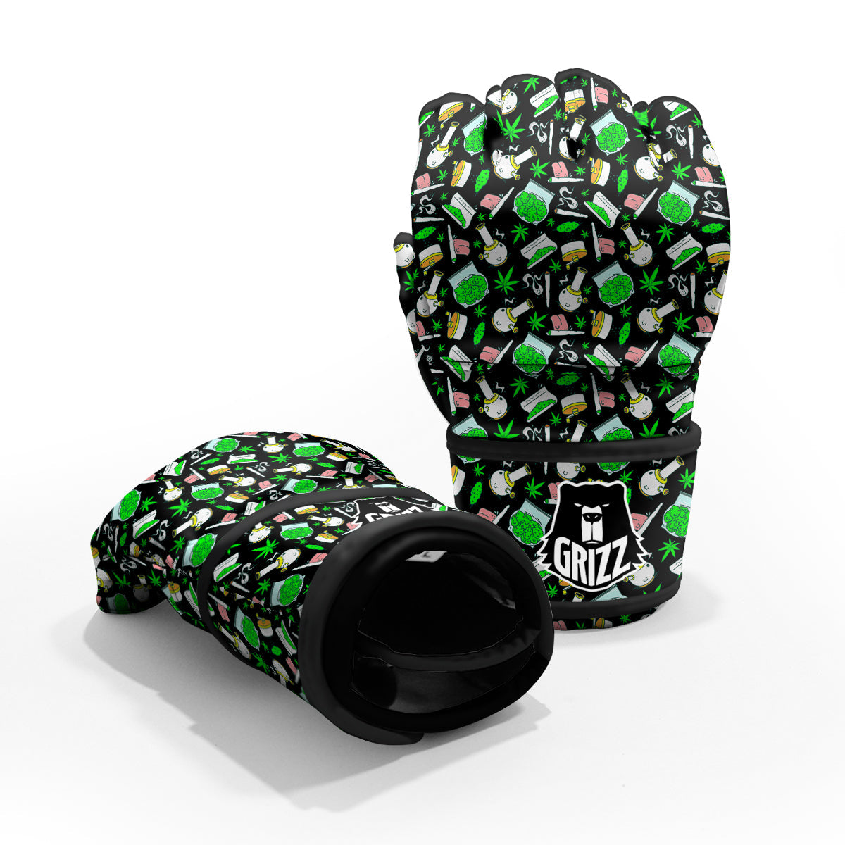 Smoke Weed Green Neon Print Pattern MMA Gloves-grizzshop