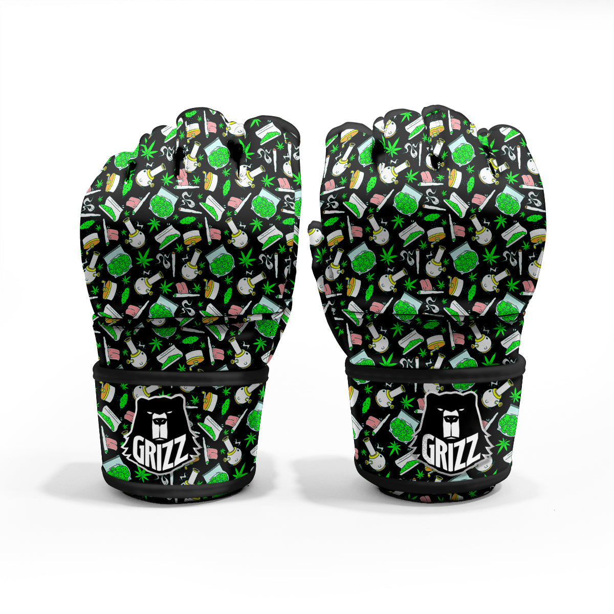 Smoke Weed Green Neon Print Pattern MMA Gloves-grizzshop