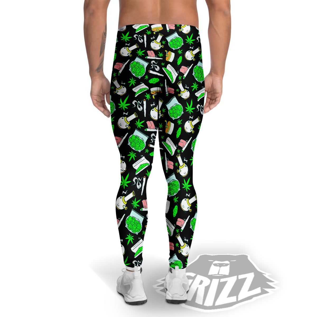 Smoke Weed Green Neon Print Pattern Men's Leggings-grizzshop