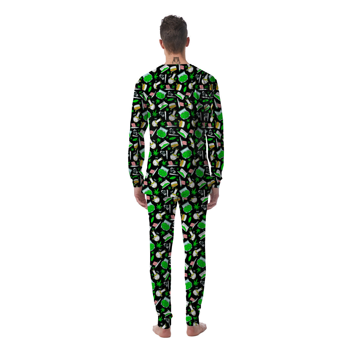 Smoke Weed Green Neon Print Pattern Men's Pajamas-grizzshop