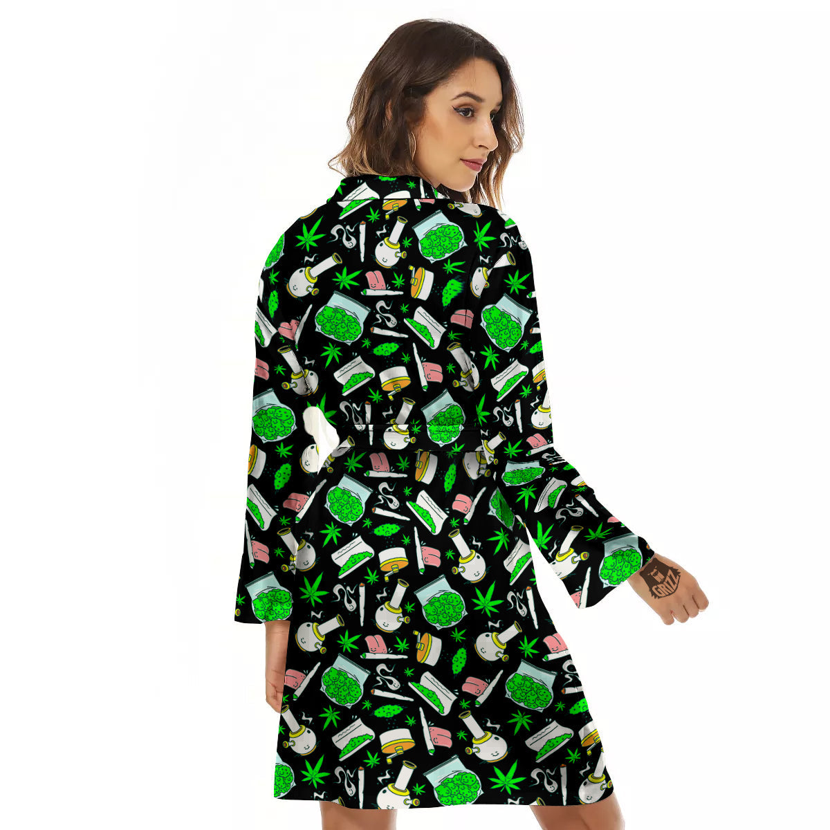 Smoke Weed Green Neon Print Pattern Women's Robe-grizzshop