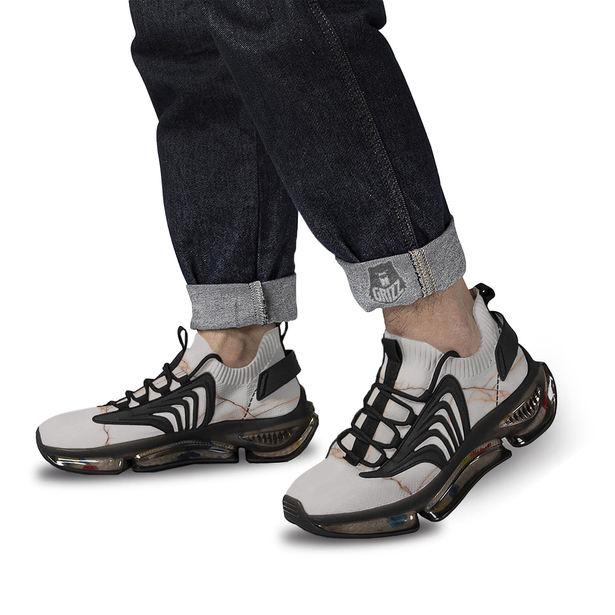 Smooth Marble White Brown Print Pattern Black Gym Shoes-grizzshop