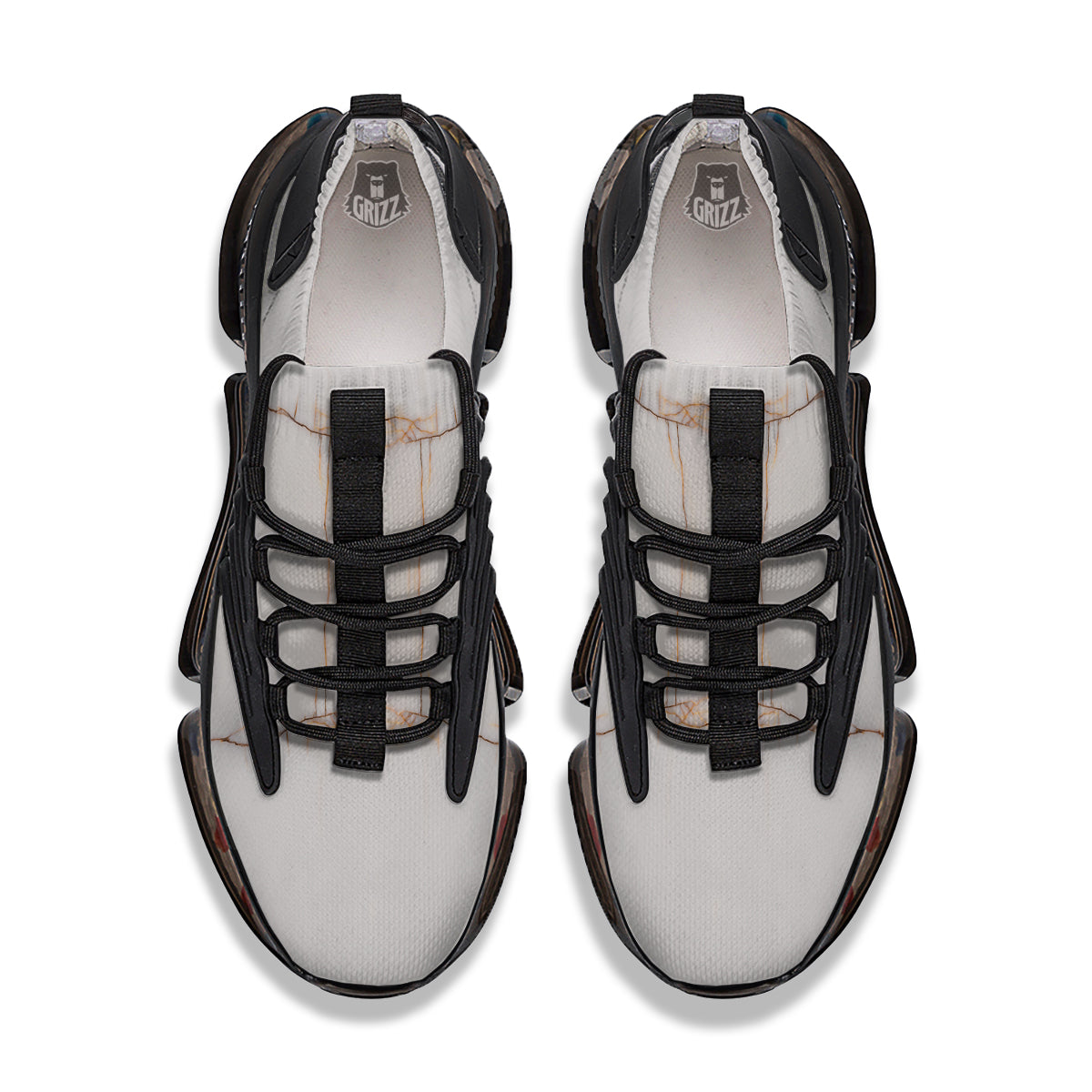 Smooth Marble White Brown Print Pattern Black Gym Shoes-grizzshop