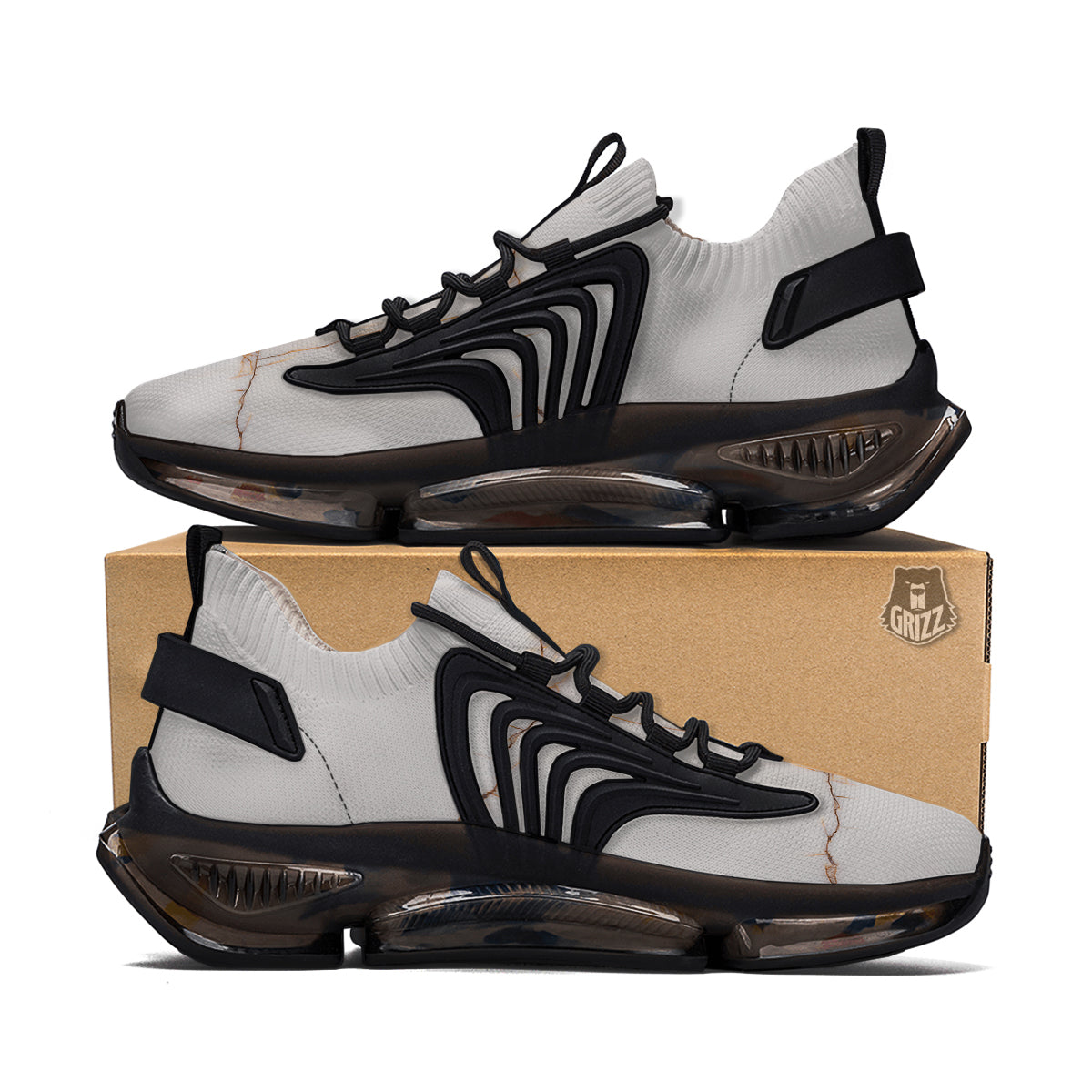 Smooth Marble White Brown Print Pattern Black Gym Shoes-grizzshop