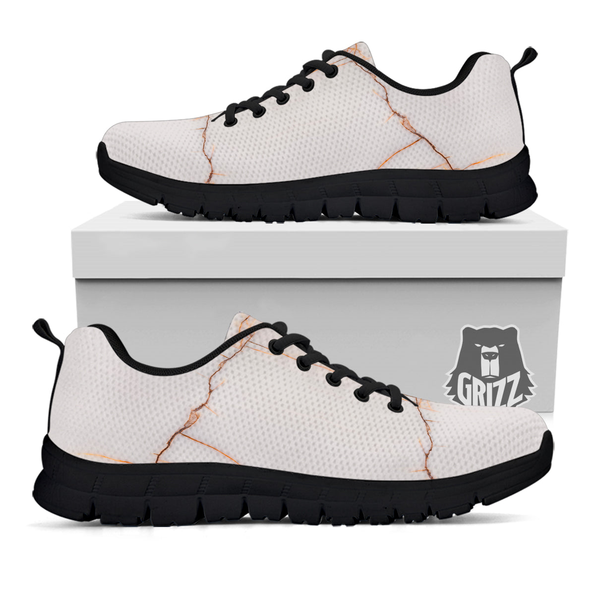 Smooth Marble White Brown Print Pattern Black Sneaker-grizzshop