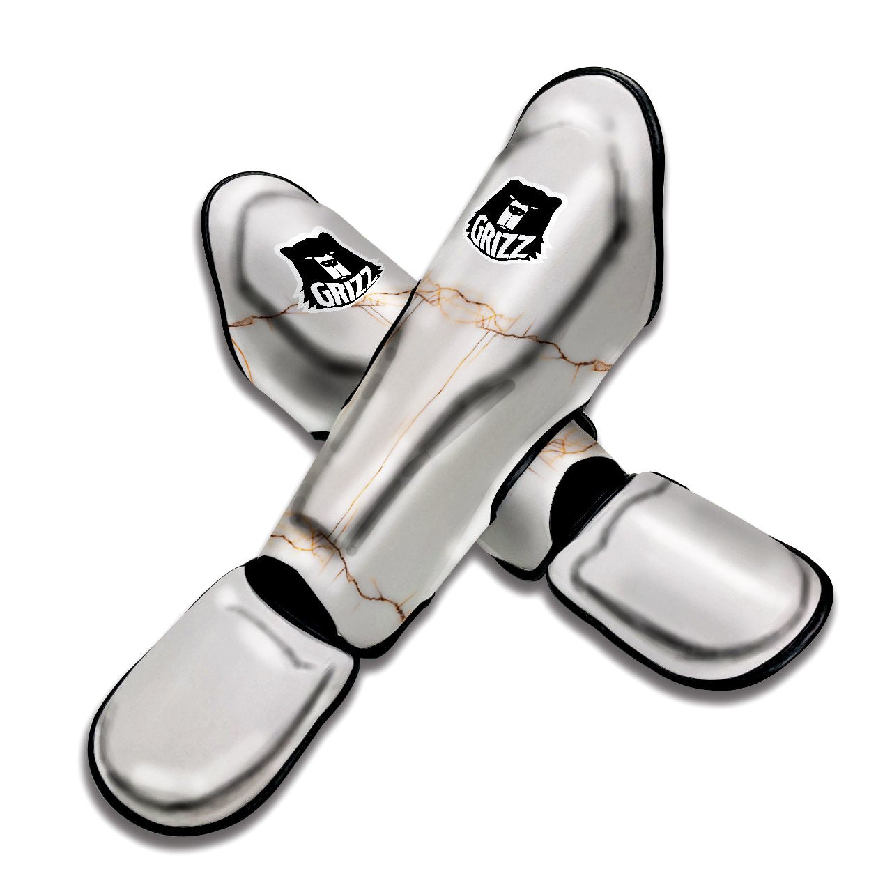 Smooth Marble White Brown Print Pattern Muay Thai Shin Guards-grizzshop