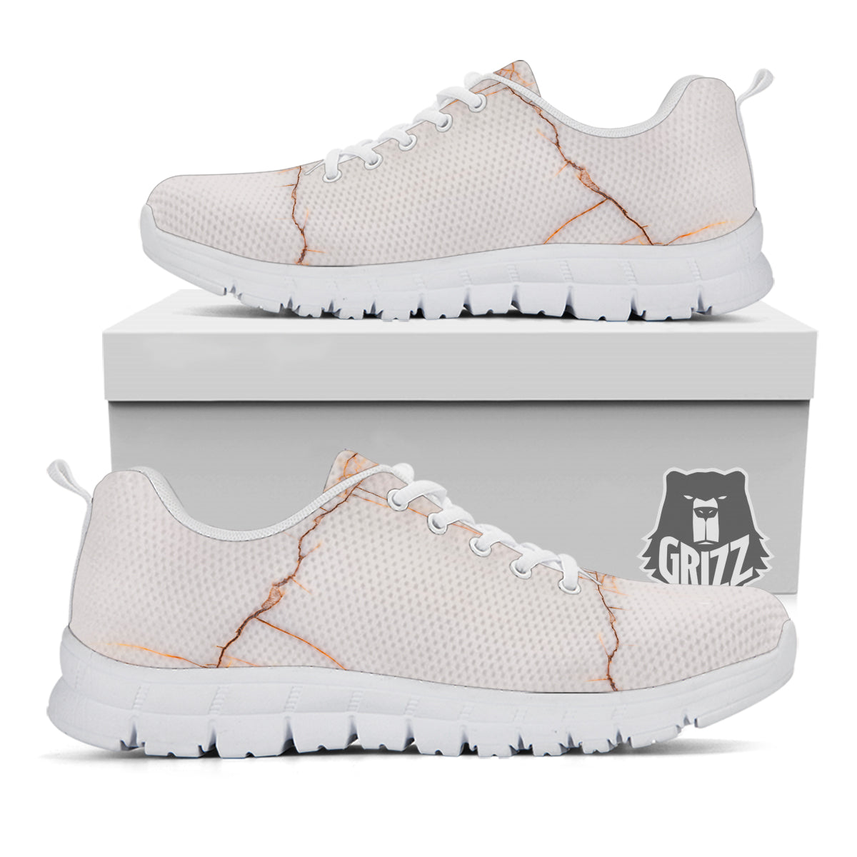 Smooth Marble White Brown Print Pattern White Sneaker-grizzshop
