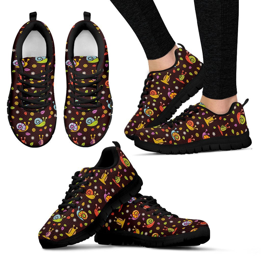 Snail Pattern Print Black Sneaker Shoes For Men Women-grizzshop