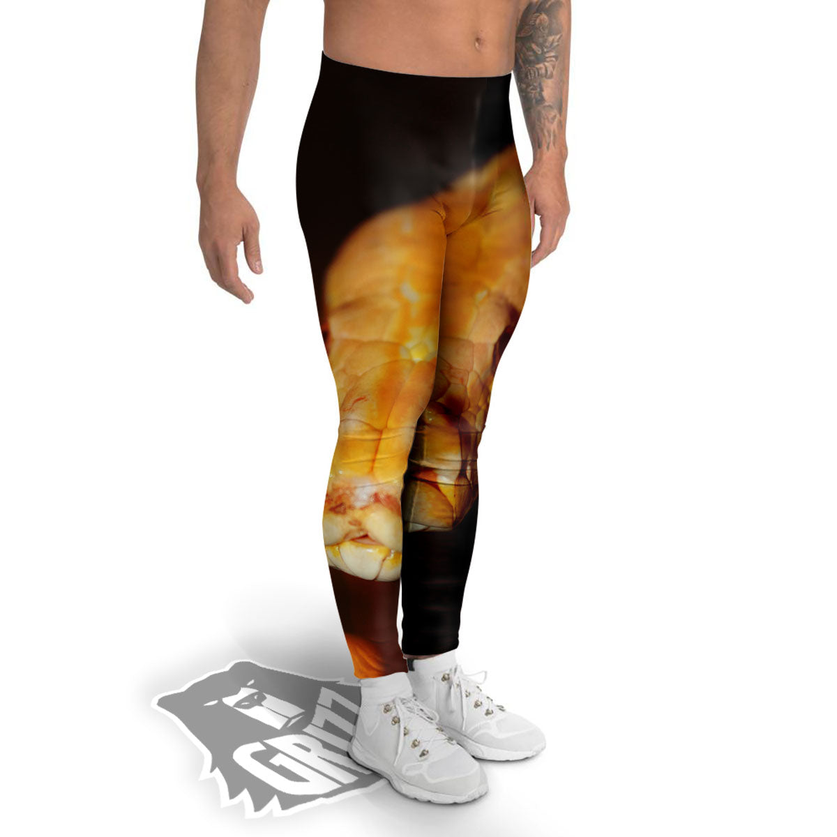 Snake Albino Print Men's Leggings-grizzshop