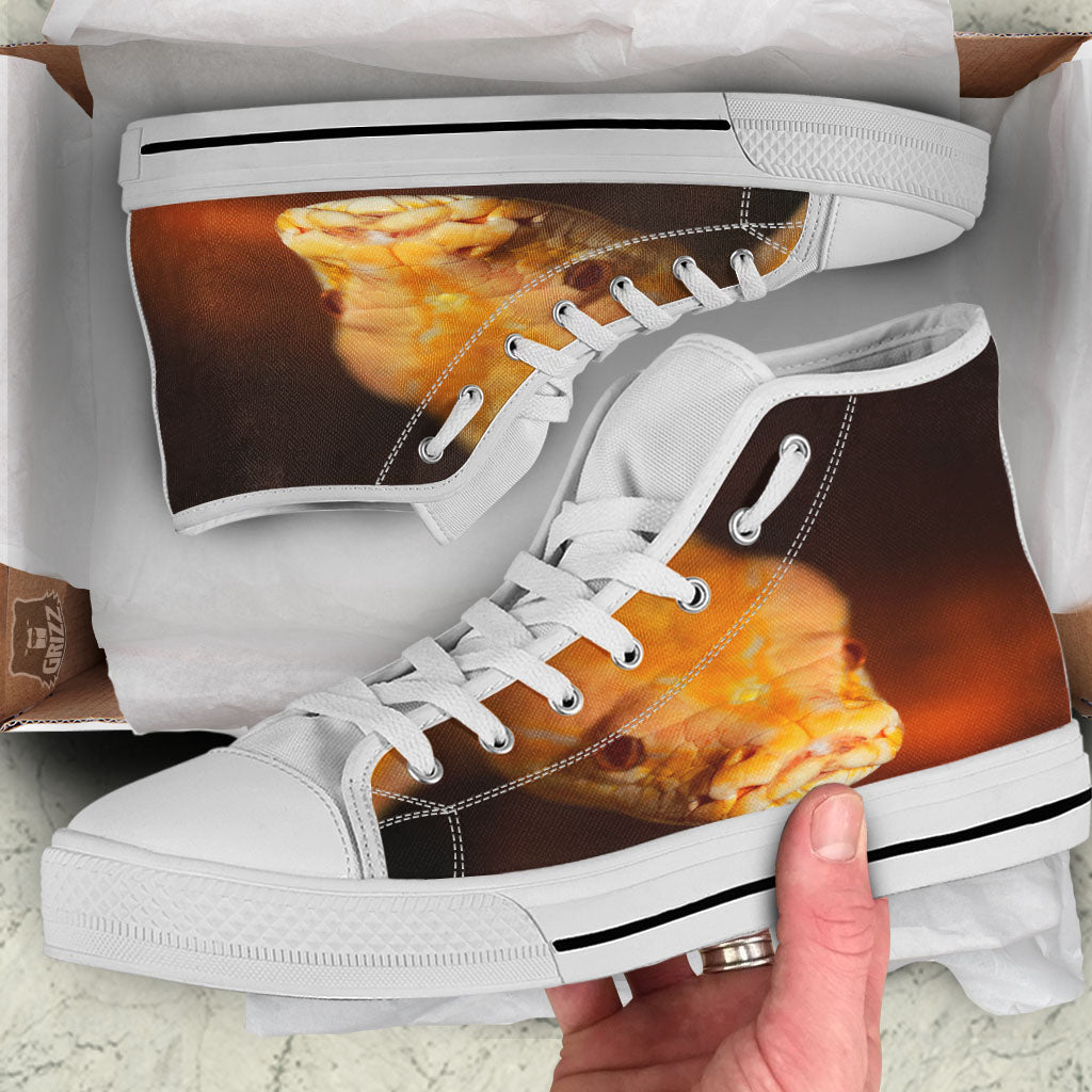 Snake Albino Print White High Top Shoes-grizzshop