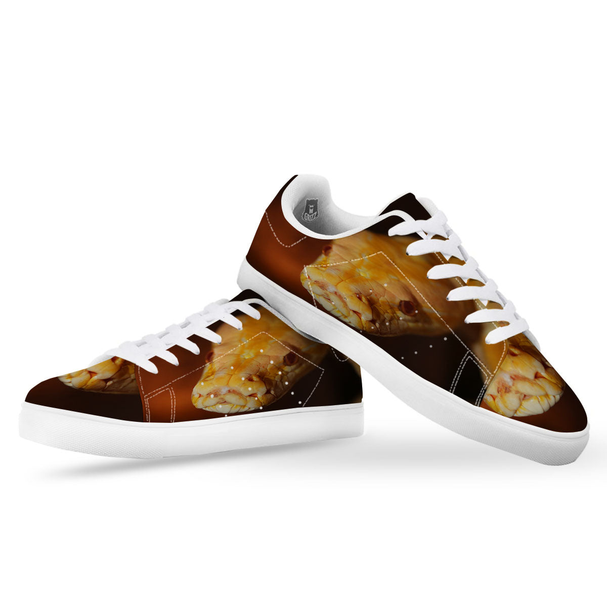 Snake Albino Print White Low Top Sneakers-grizzshop