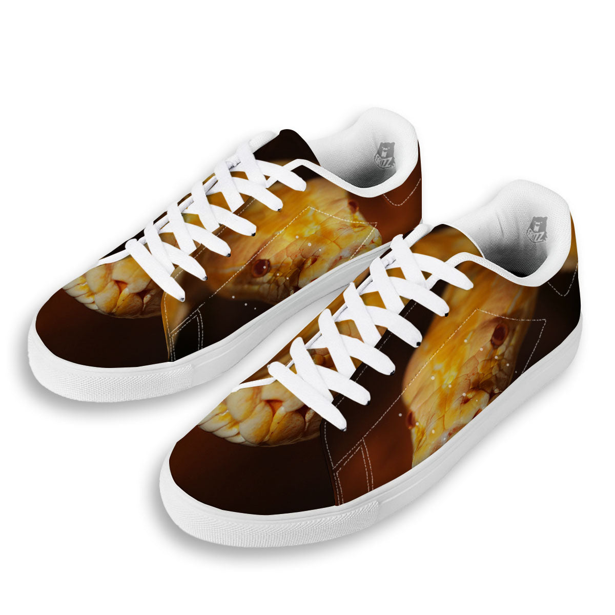 Snake Albino Print White Low Top Sneakers-grizzshop