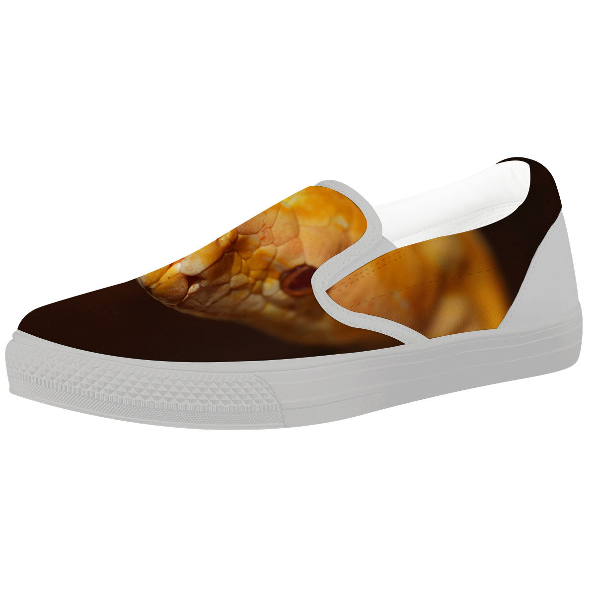 Snake Albino Print White Slip On Shoes-grizzshop