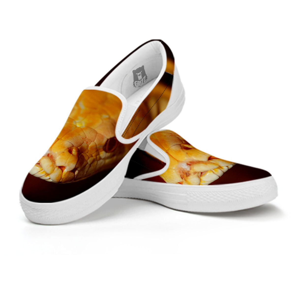 Snake Albino Print White Slip On Shoes-grizzshop