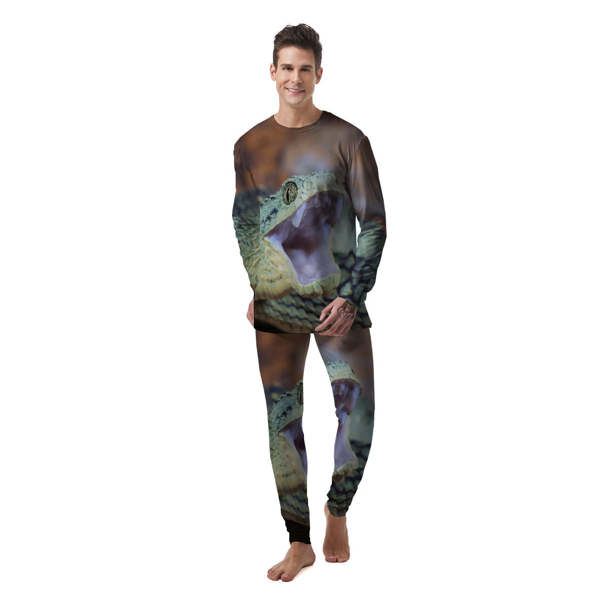 Snake Atheris Nitschei Print Men's Pajamas-grizzshop