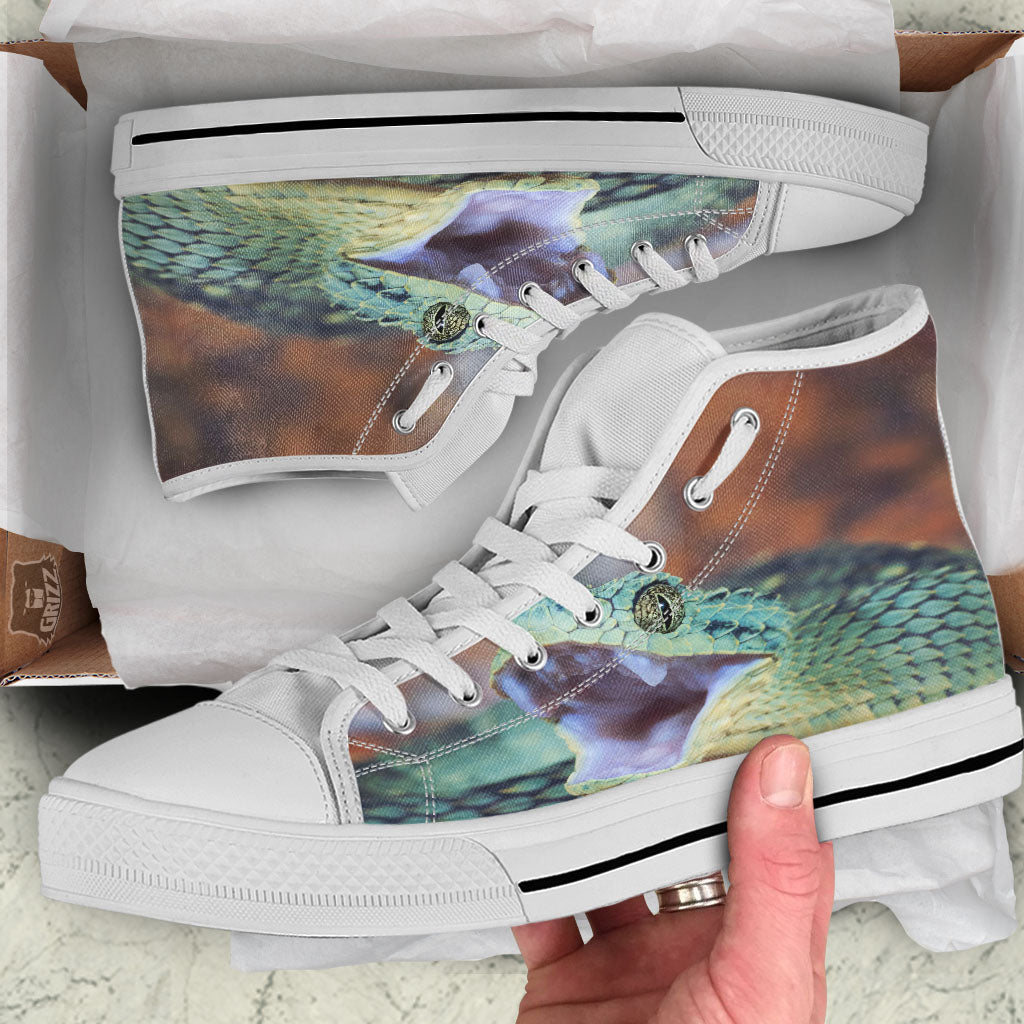 Snake Atheris Nitschei Print White High Top Shoes-grizzshop