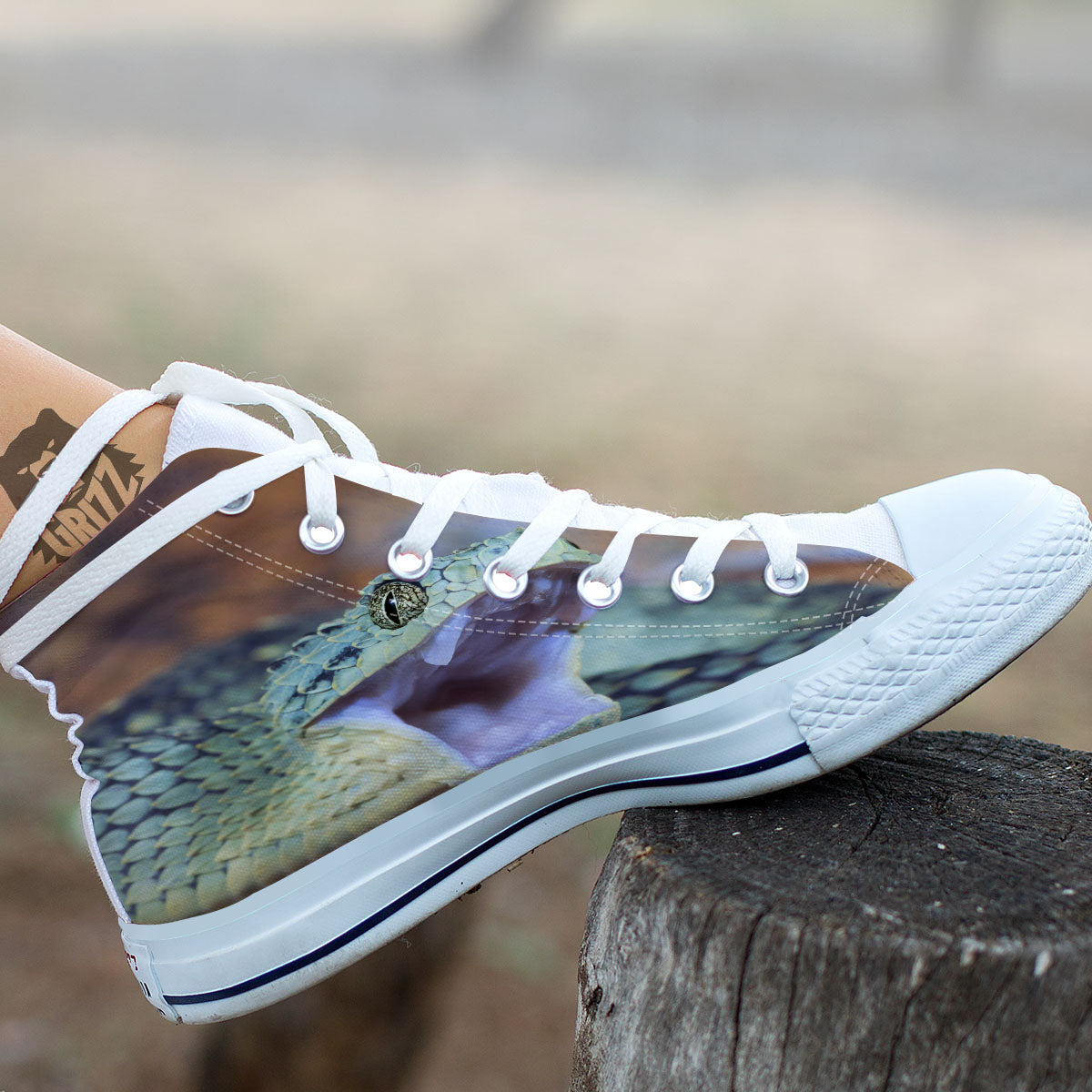 Snake Atheris Nitschei Print White High Top Shoes-grizzshop