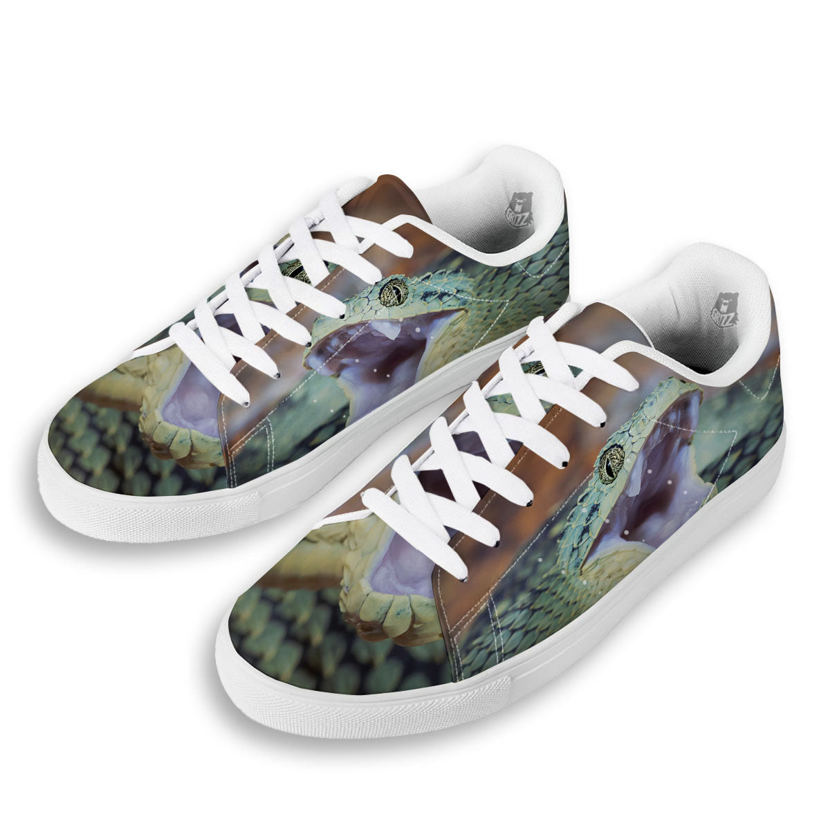 Snake Atheris Nitschei Print White Low Top Sneakers-grizzshop