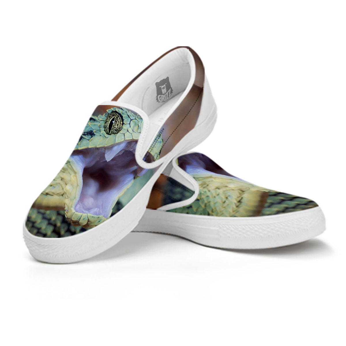 Snake Atheris Nitschei Print White Slip On Shoes-grizzshop