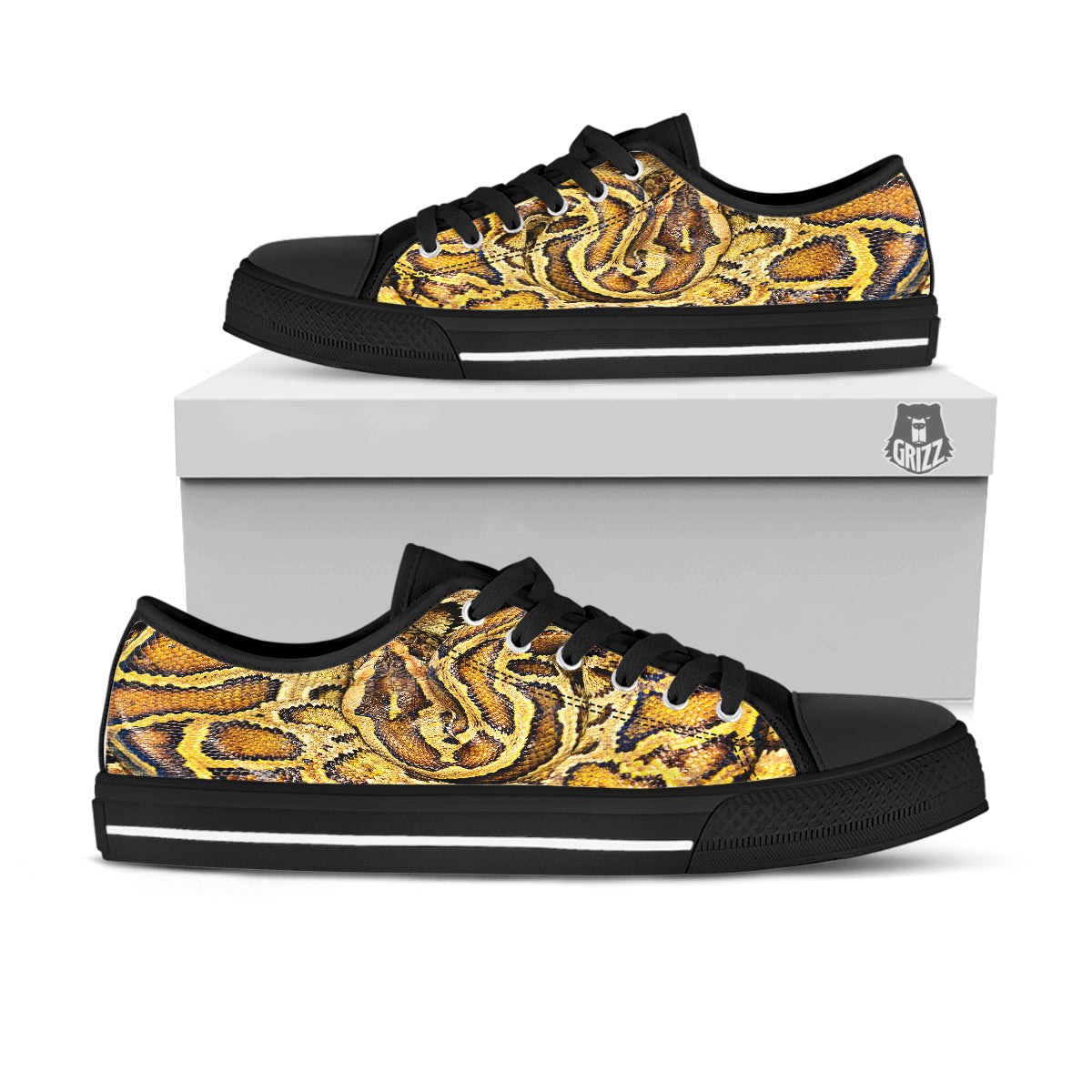 Snake Burmese Python Print Black Low Top Shoes-grizzshop