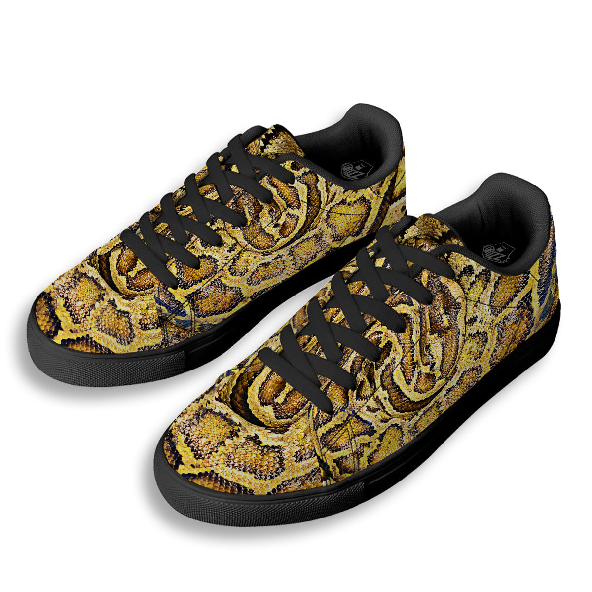 Snake Burmese Python Print Black Low Top Sneakers-grizzshop