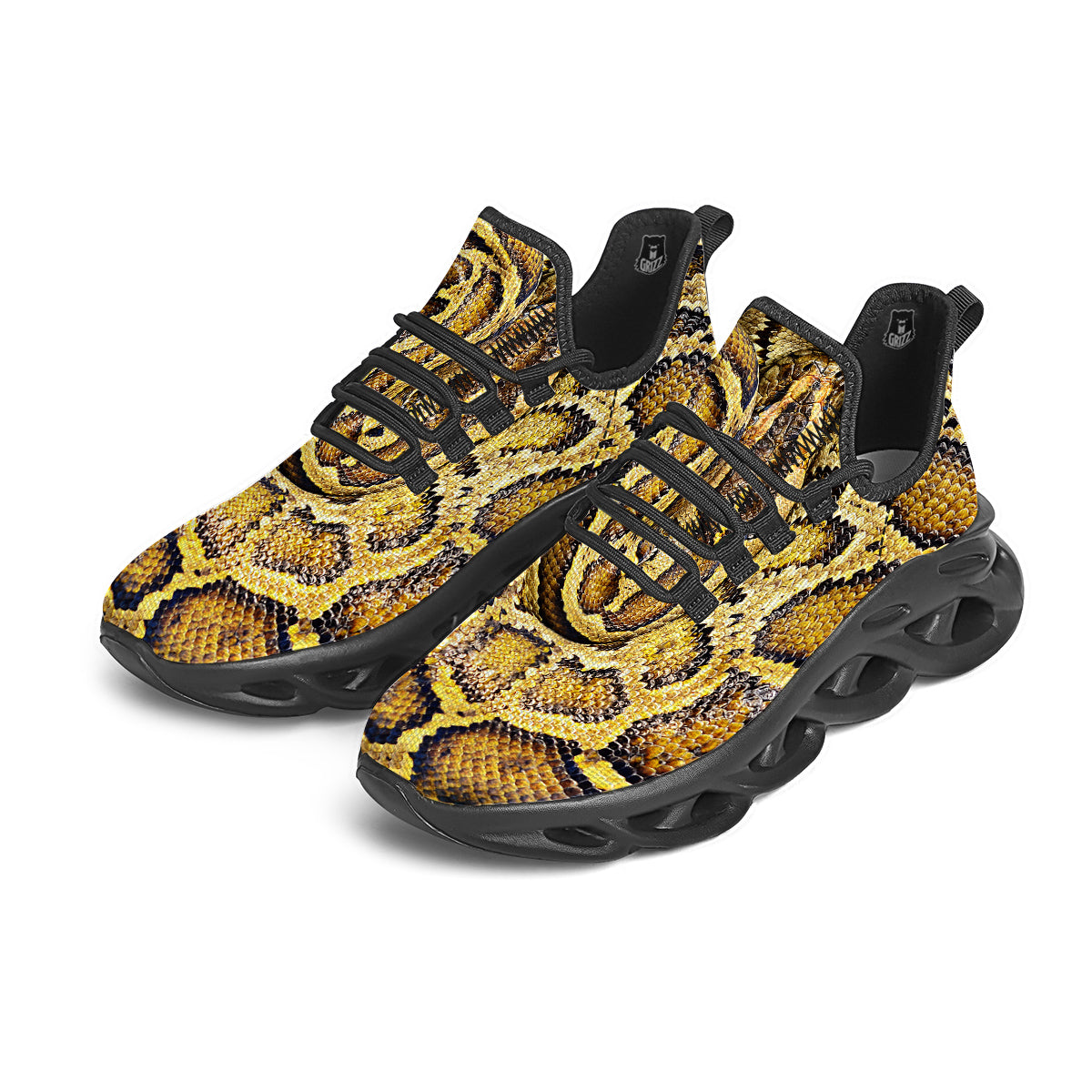 Snake Burmese Python Print Black Running Shoes-grizzshop