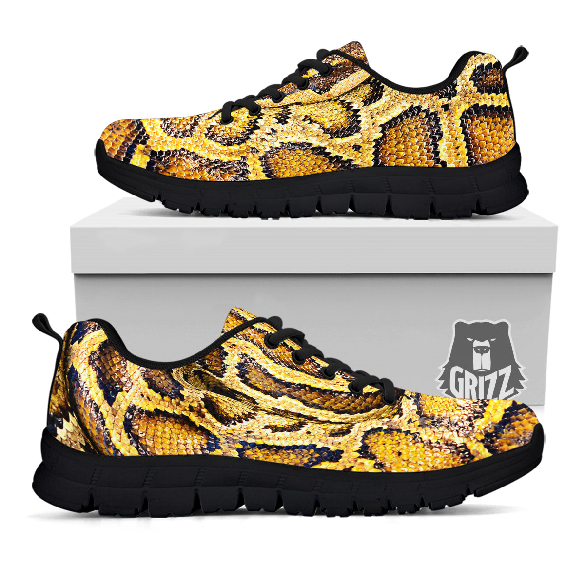 Snake Burmese Python Print Black Sneaker-grizzshop