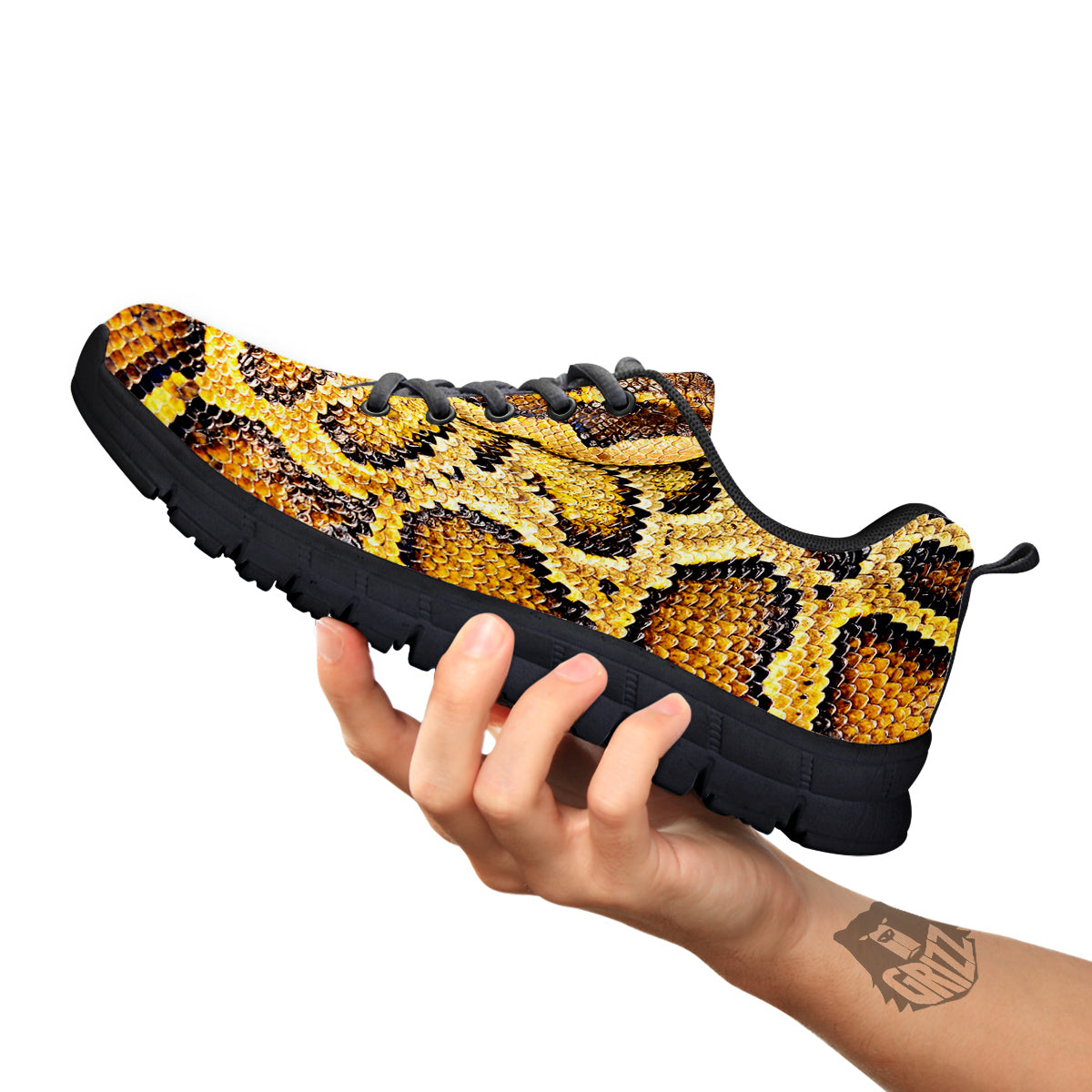 Snake Burmese Python Print Black Sneaker-grizzshop