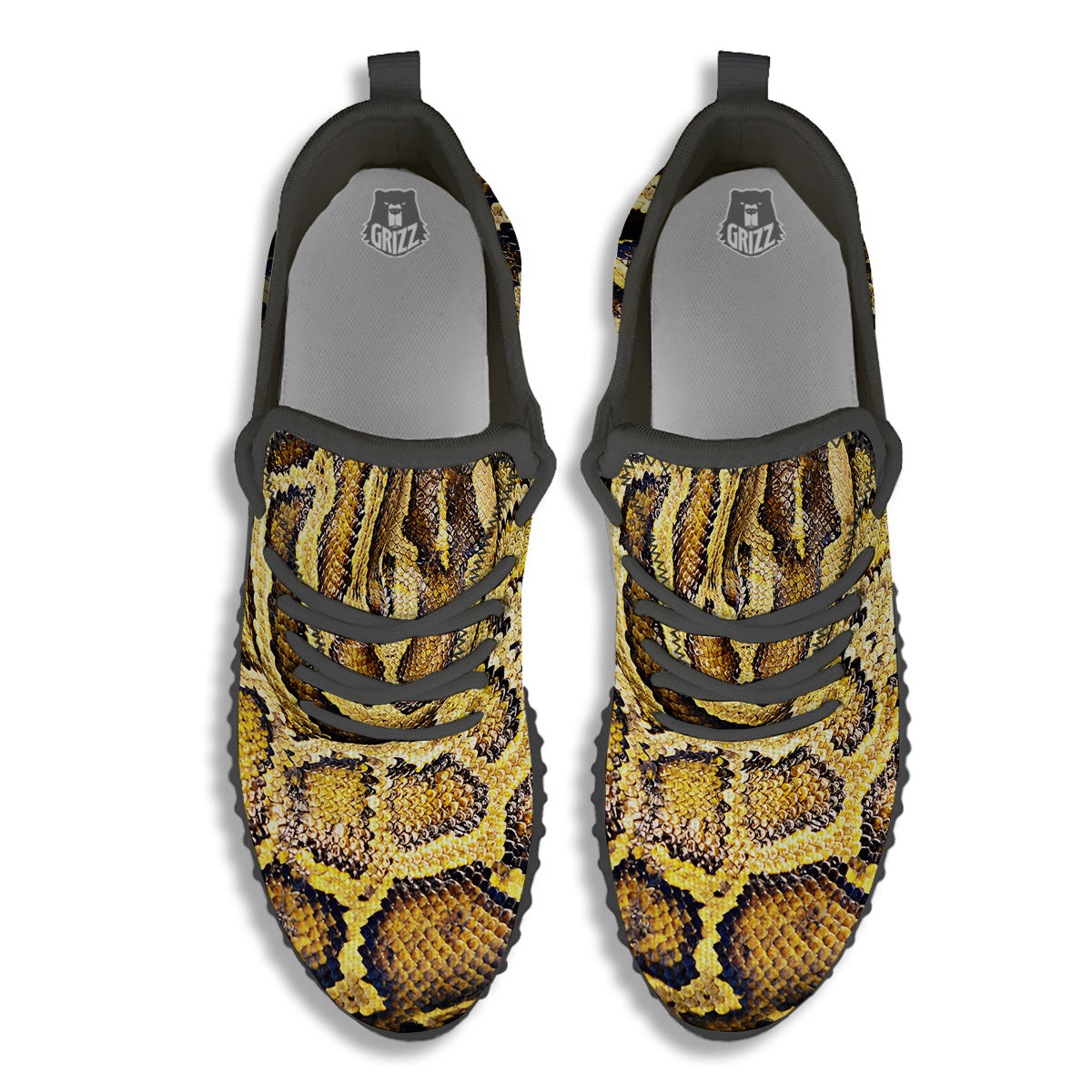 Snake Burmese Python Print Black Walking Shoes-grizzshop