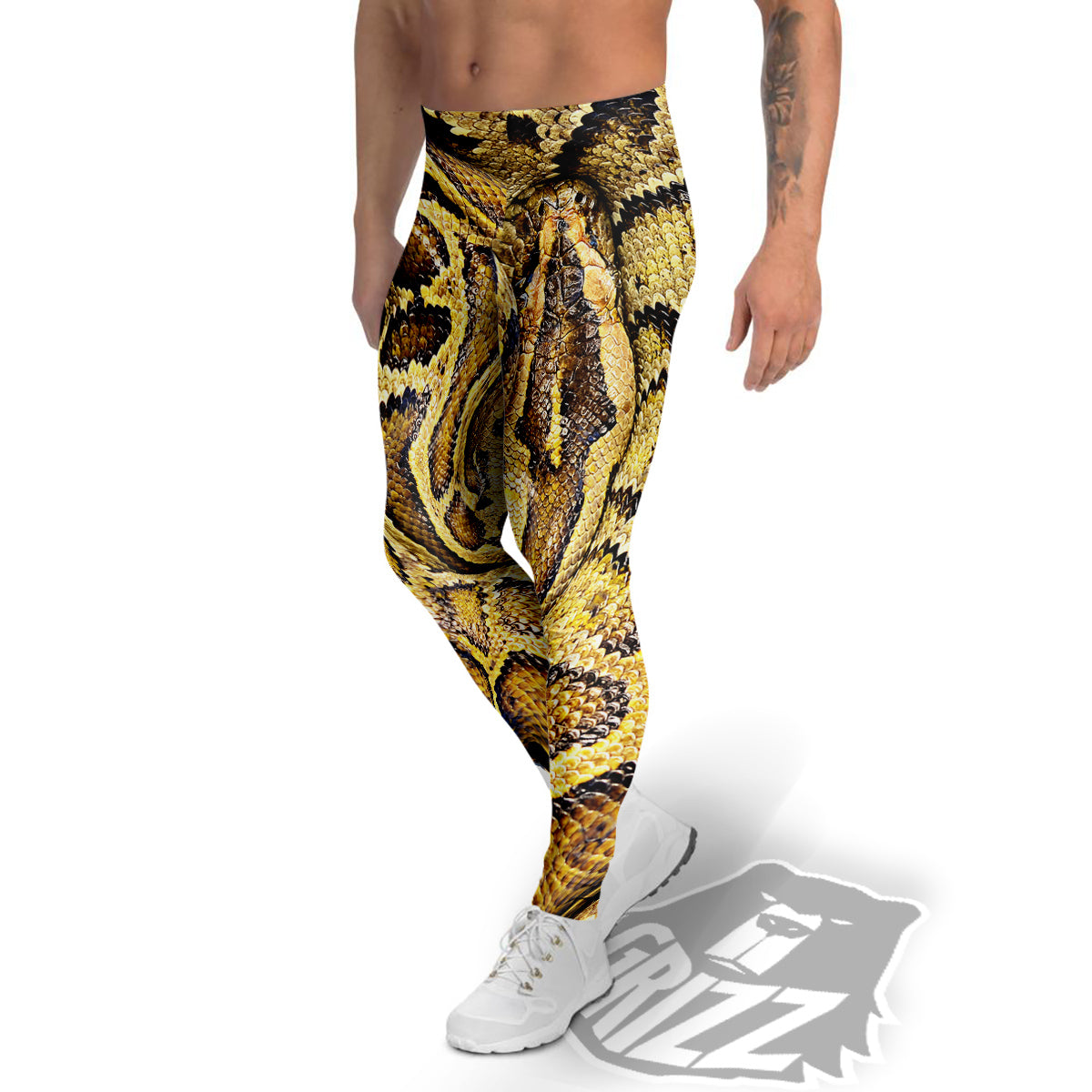 Snake Burmese Python Print Men's Leggings-grizzshop