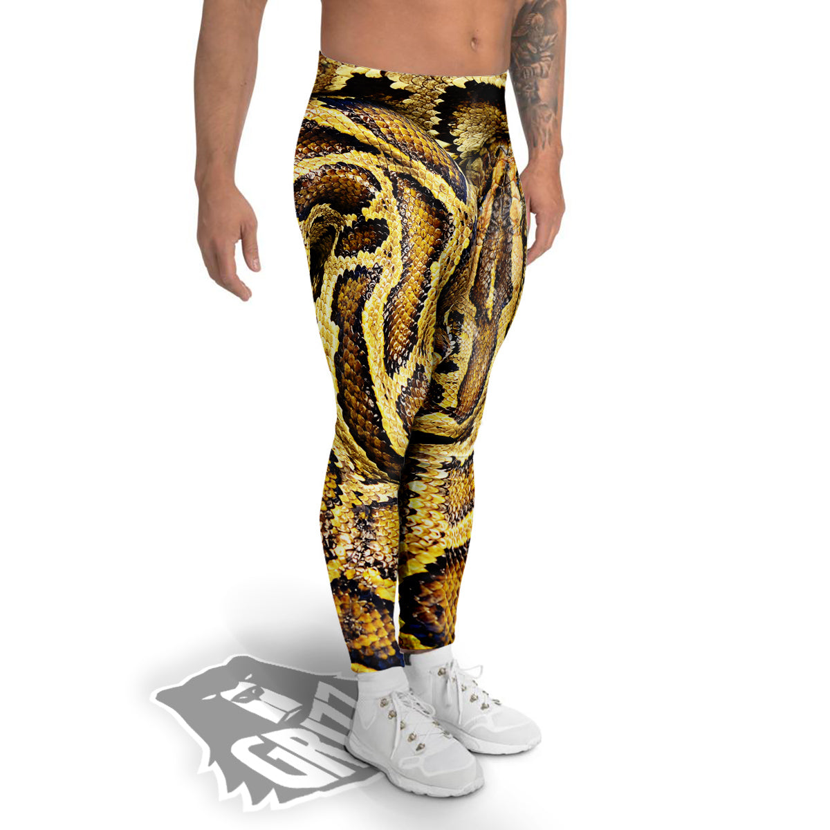 Snake Burmese Python Print Men's Leggings-grizzshop