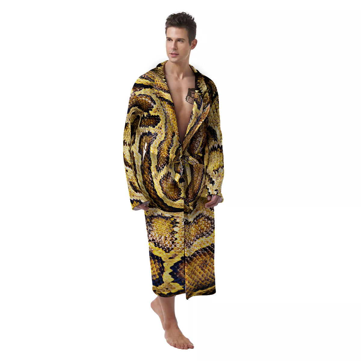 Snake Burmese Python Print Men's Robe-grizzshop