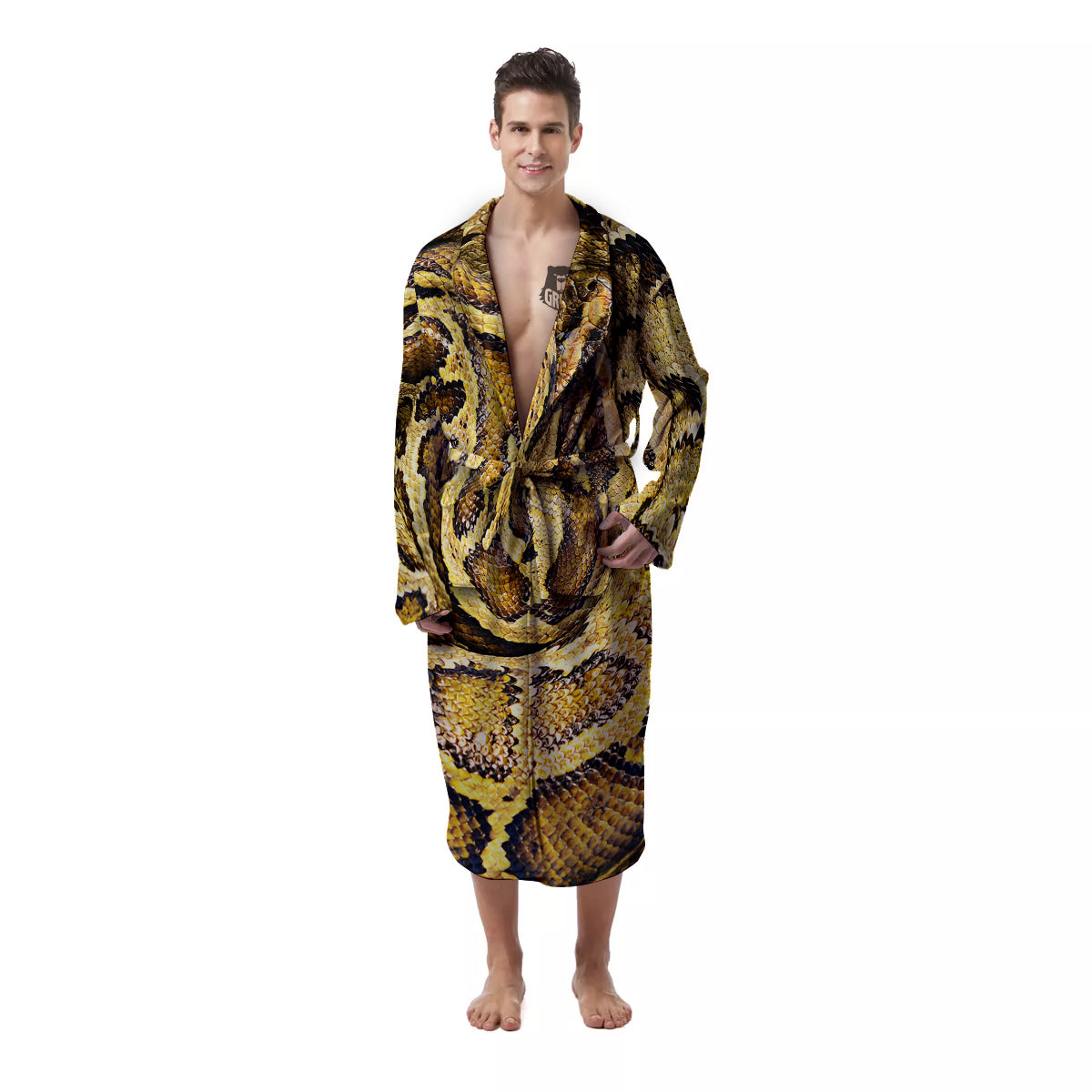 Snake Burmese Python Print Men's Robe-grizzshop