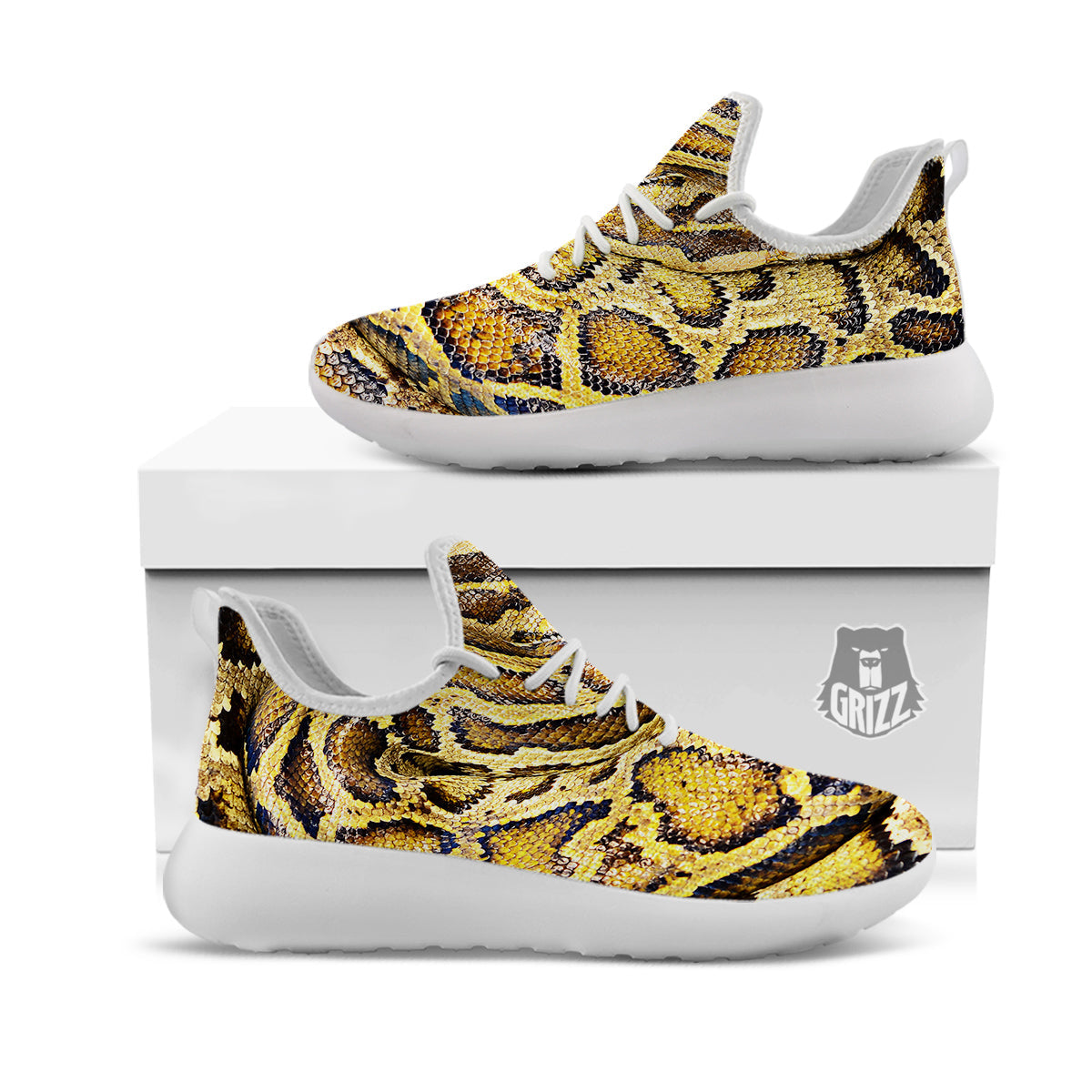 Snake Burmese Python Print White Athletic Shoes-grizzshop