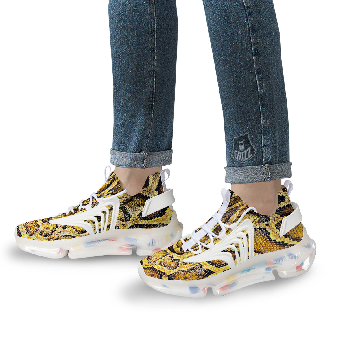 Snake Burmese Python Print White Gym Shoes-grizzshop
