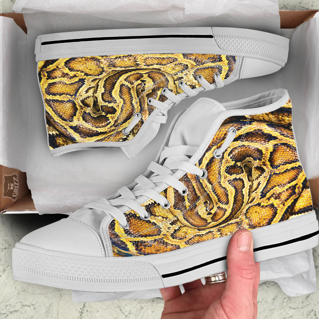 Snake Burmese Python Print White High Top Shoes-grizzshop