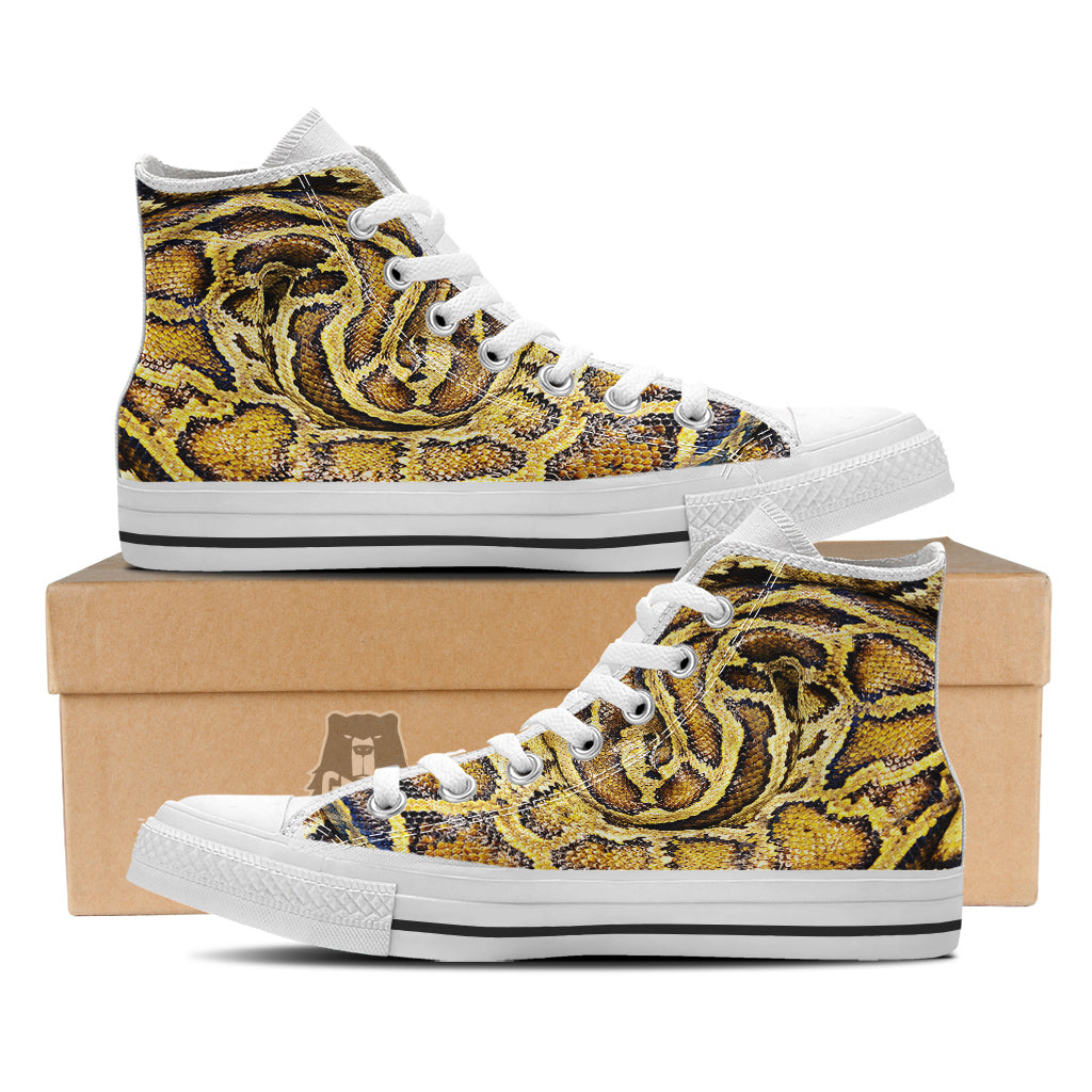 Snake Burmese Python Print White High Top Shoes-grizzshop