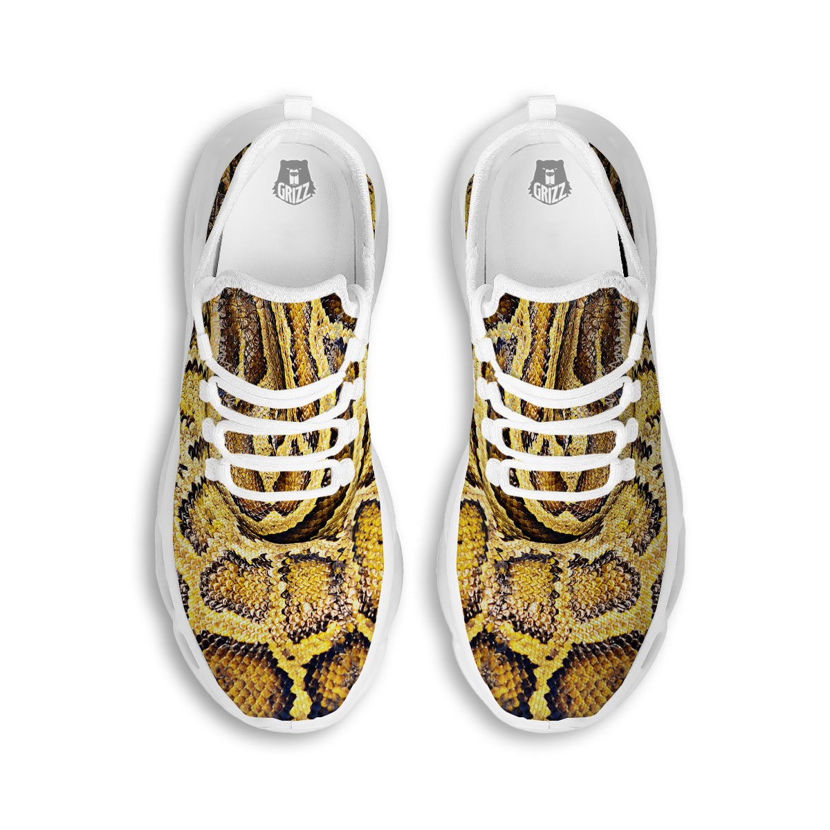 Snake Burmese Python Print White Running Shoes-grizzshop