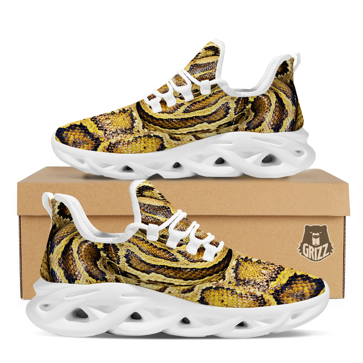 Snake Burmese Python Print White Running Shoes-grizzshop