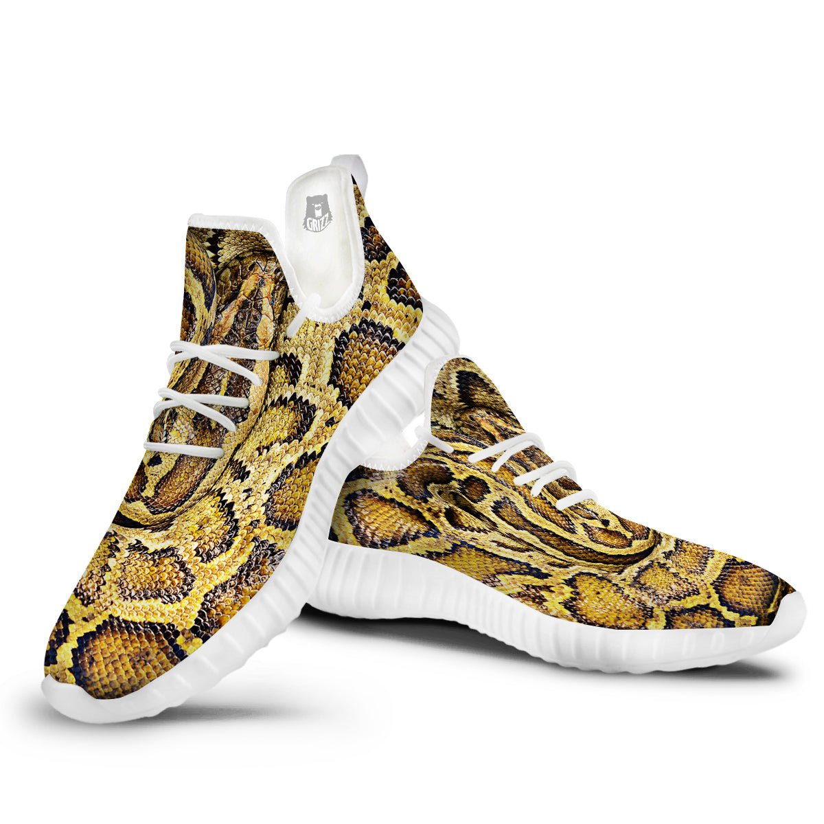 Snake Burmese Python Print White Walking Shoes-grizzshop
