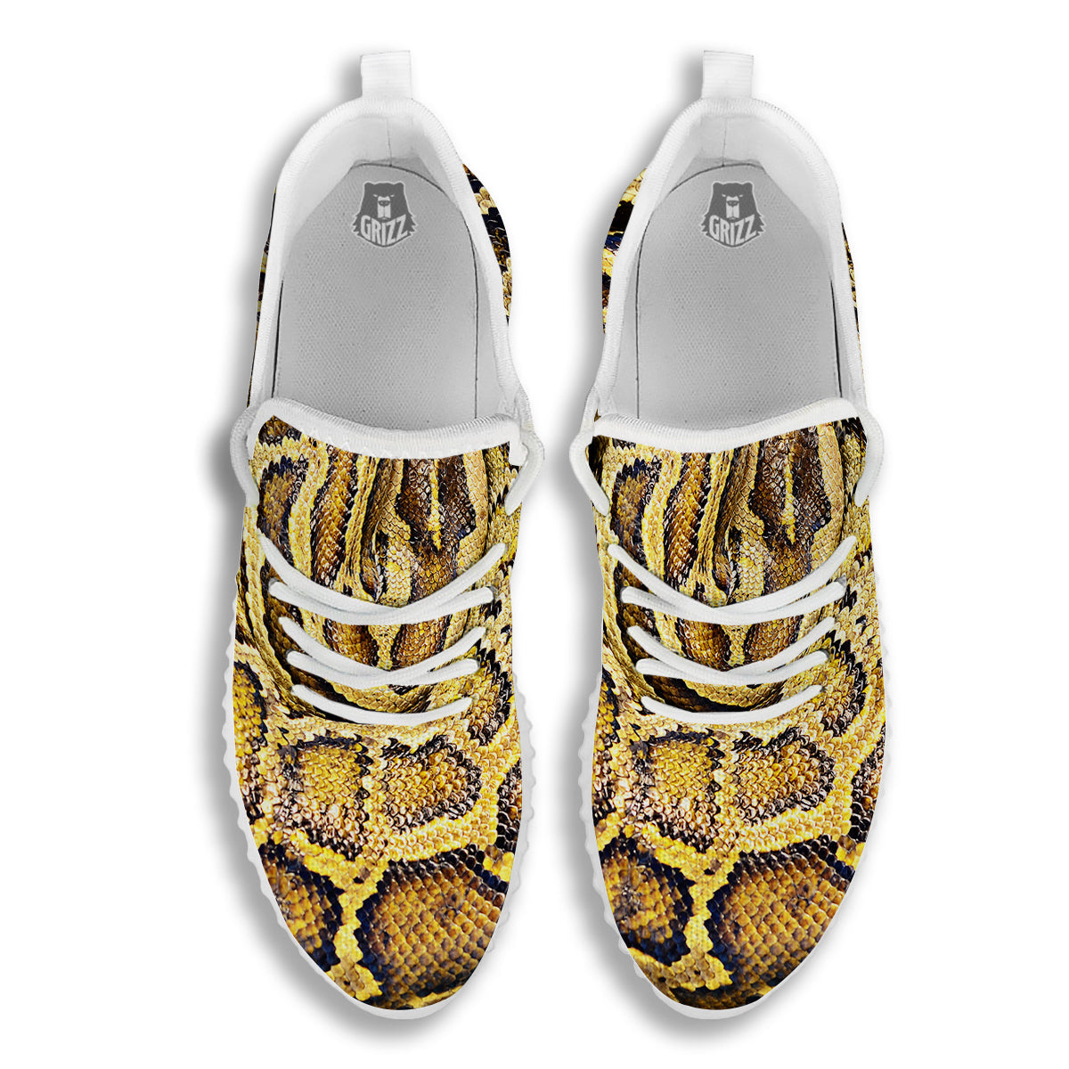 Snake Burmese Python Print White Walking Shoes-grizzshop