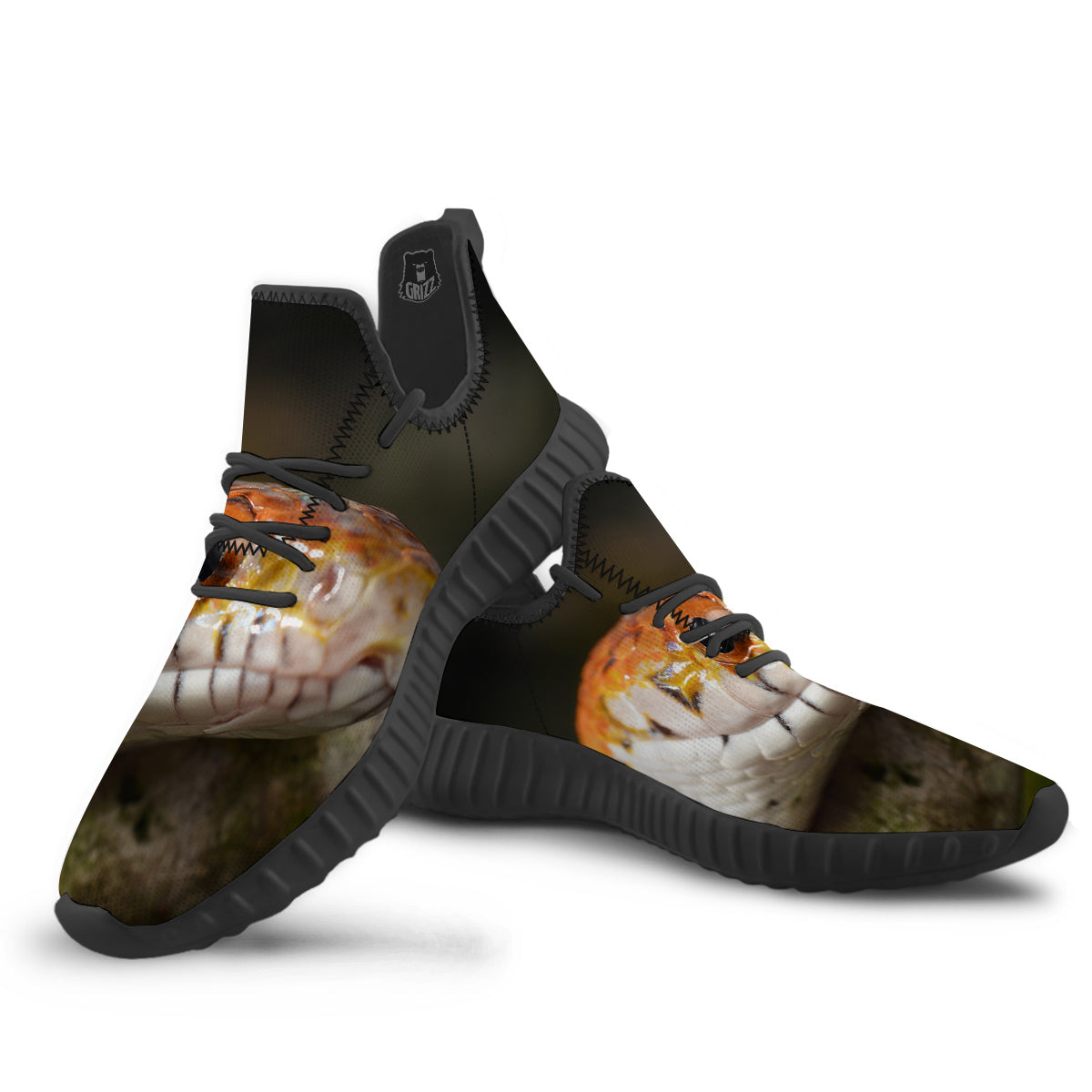 Snake Corn Print Black Walking Shoes-grizzshop