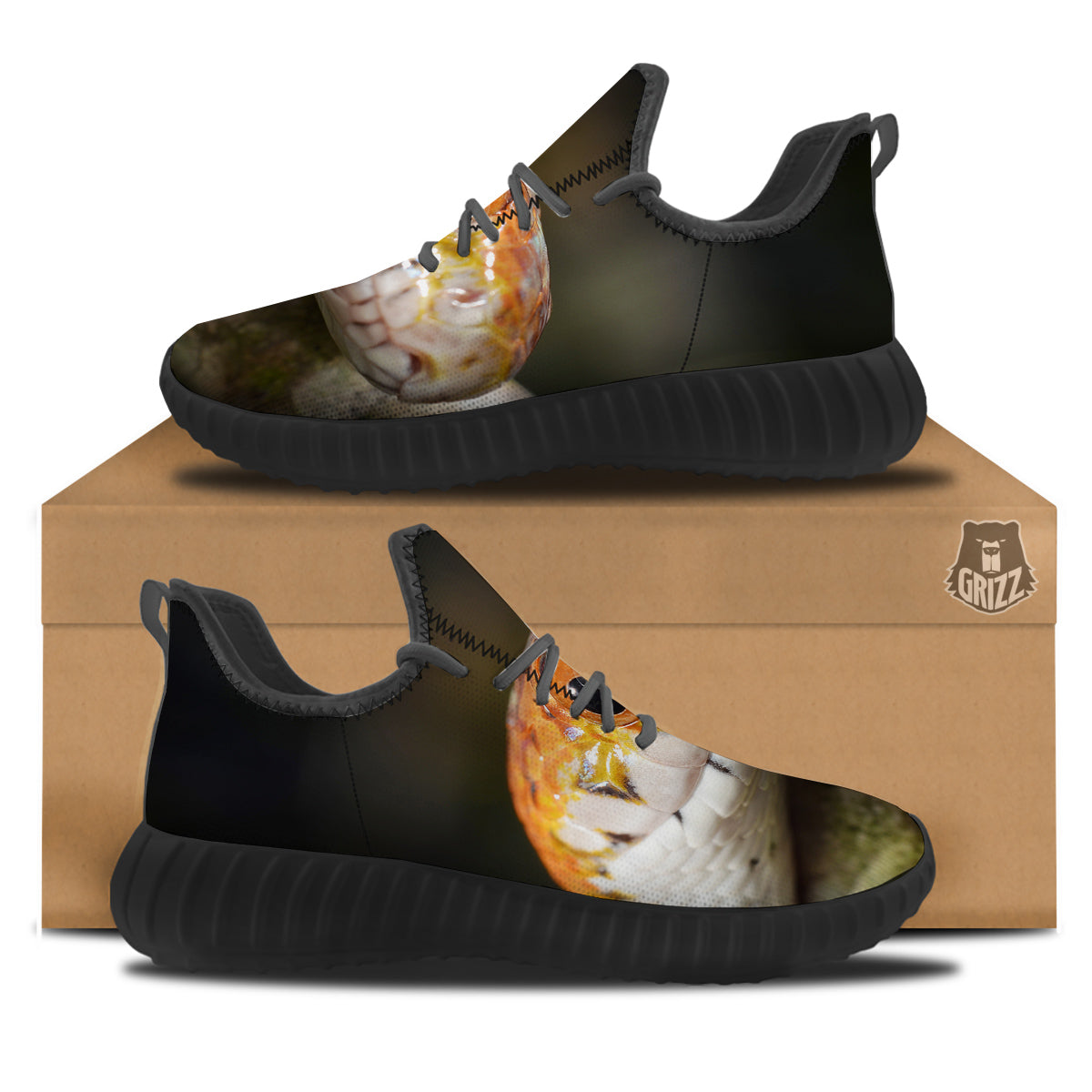 Snake Corn Print Black Walking Shoes-grizzshop