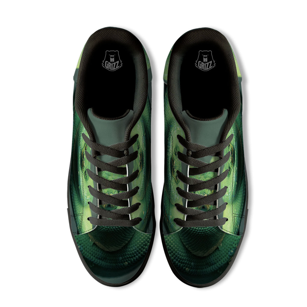 Snake Emerald Tree Boa Print Black Low Top Sneakers-grizzshop