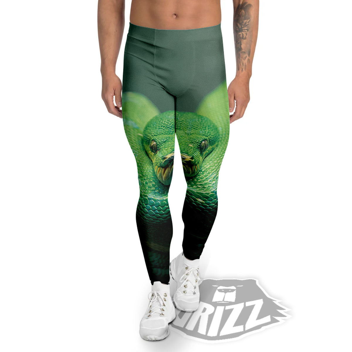 Snake Emerald Tree Boa Print Men's Leggings-grizzshop